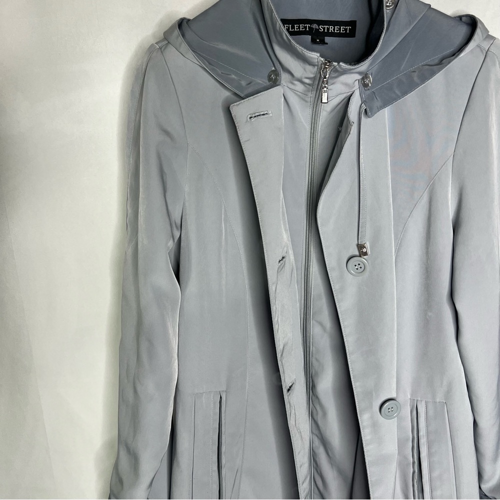Fleet Street Women’s Gray Trench Coat/Jacket Size Medium Removable Hood - Picture 3 of 8